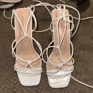 White Lace Up Heels